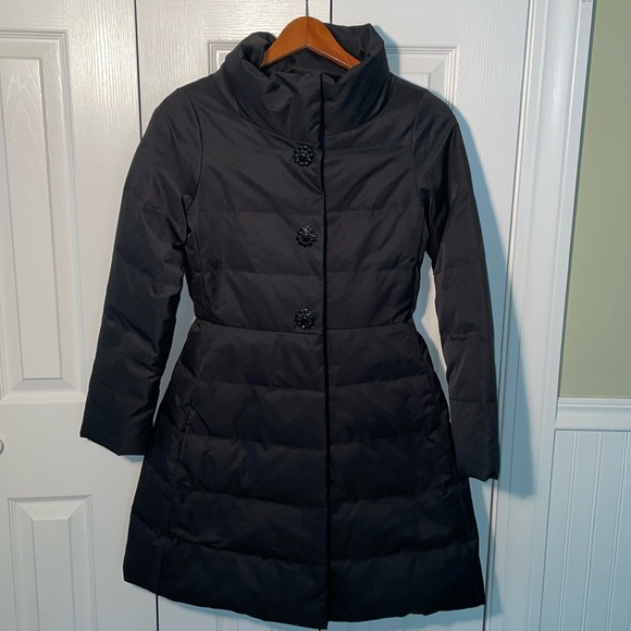 Kate Spade Jewel Button Puffer Coat Jacket Bow Detail EUC Size 0 - Picture 1 of 8